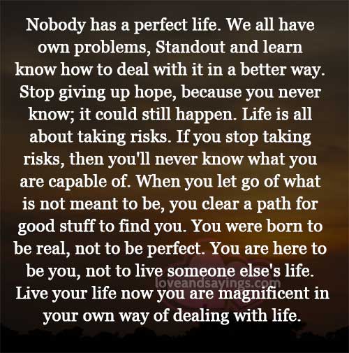 Nobody has a perfect life , We all have own problems