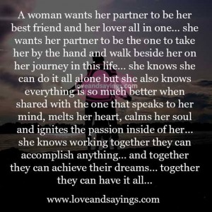 A Woman wants her partner to be her best friend