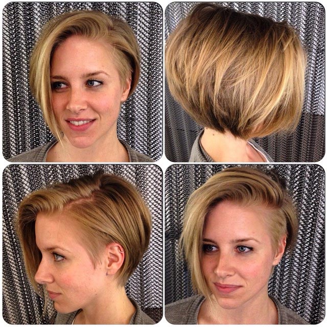 Shaved Bob Haircut with Side-Swept Bangs