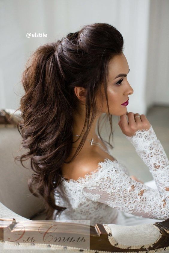 Glossy Brown Quiff with Waved Hair – Long Hairstyles for Wedding